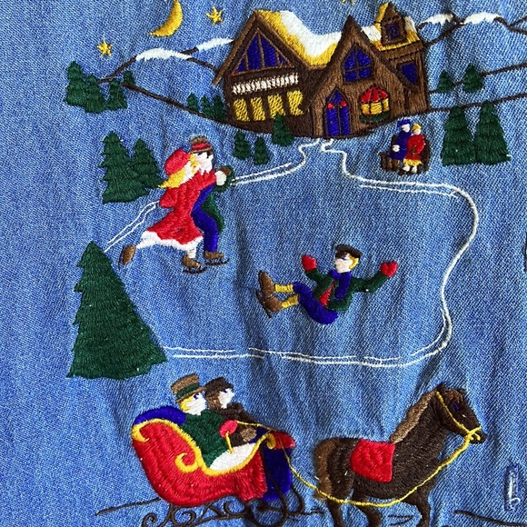 KAREN SCOTT sz 2X Denim Shirt Embroidered Christmas Holiday Cotton Kitsch Winter - Picture 10 of 16